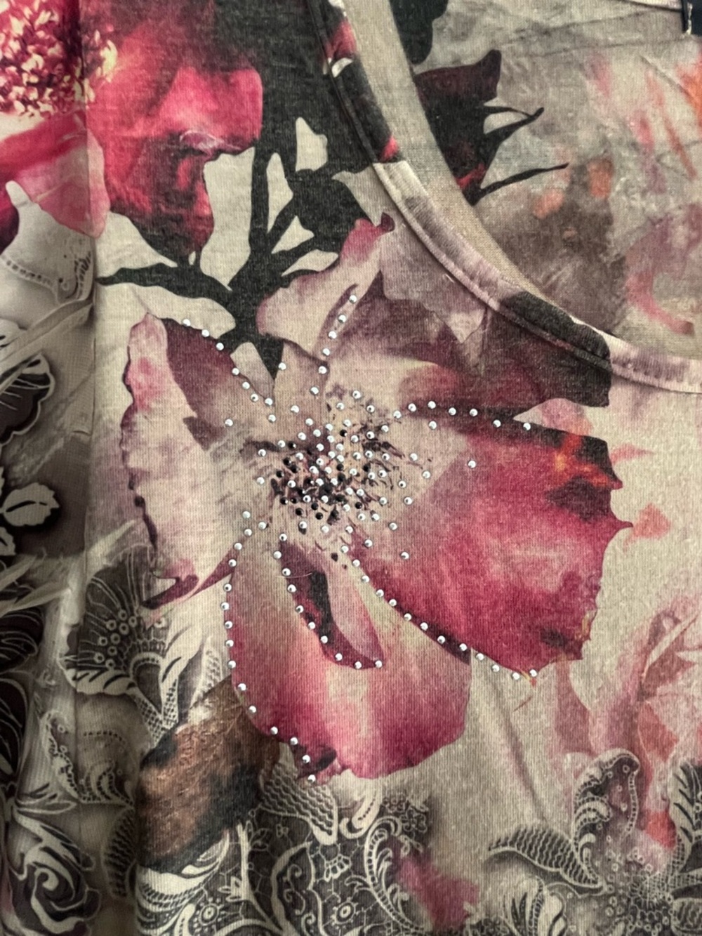 Espresso Floral Flutter Sleeve Studded Whimsical Boho Top L - Picture 9 of 10